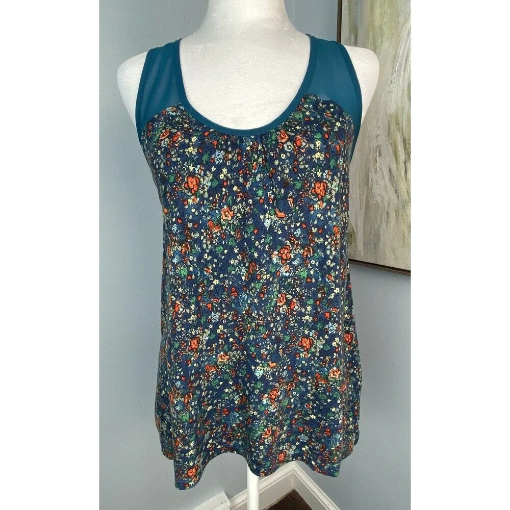 VTG Mudd Tank Top Size Small Sheer Teal Dark‎ Floral Racerback Tank 90’s Fairy